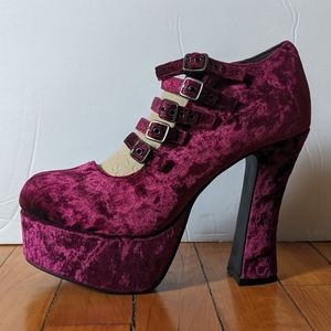 T.U.K. Burgundy Velvet Strap Spice Platform Heel